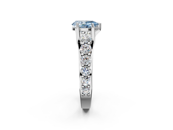 Platinum Fancy Blue Pear Cut Diamond Engagement Ring with Pavé Band and Four-Prong Setting
