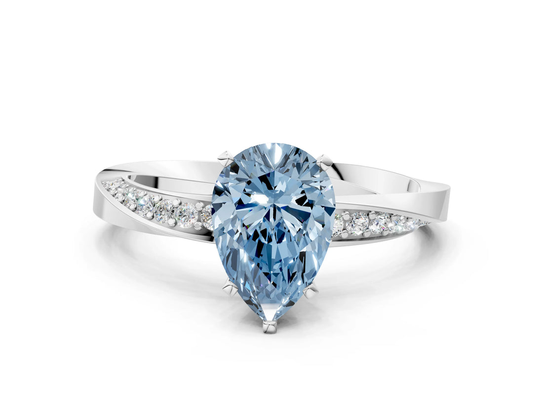 White gold Fancy Blue Pear Cut Diamond Engagement Ring with Side Stone Accents and Four-Prong Setting_48