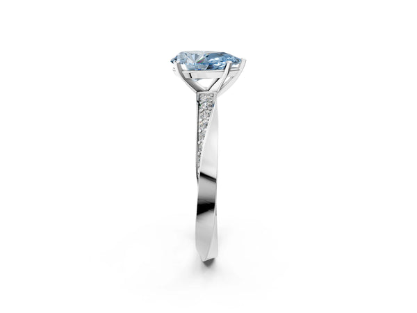 Platinum Fancy Blue Pear Cut Diamond Engagement Ring with Side Stone Accents and Four-Prong Setting