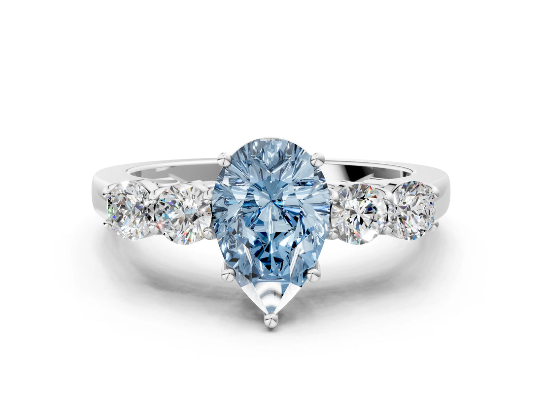 White gold Fancy Blue Pear  Cut Diamond Five-Stone Prong Set White Gold Ring_32