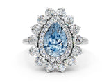 White gold Fancy Blue Pear Cut Diamond Floral Double Halo Engagement Ring with Prong Setting_42