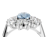 White gold Fancy Blue Pear Cut Diamond Floral Double Halo Engagement Ring with Prong Setting_94