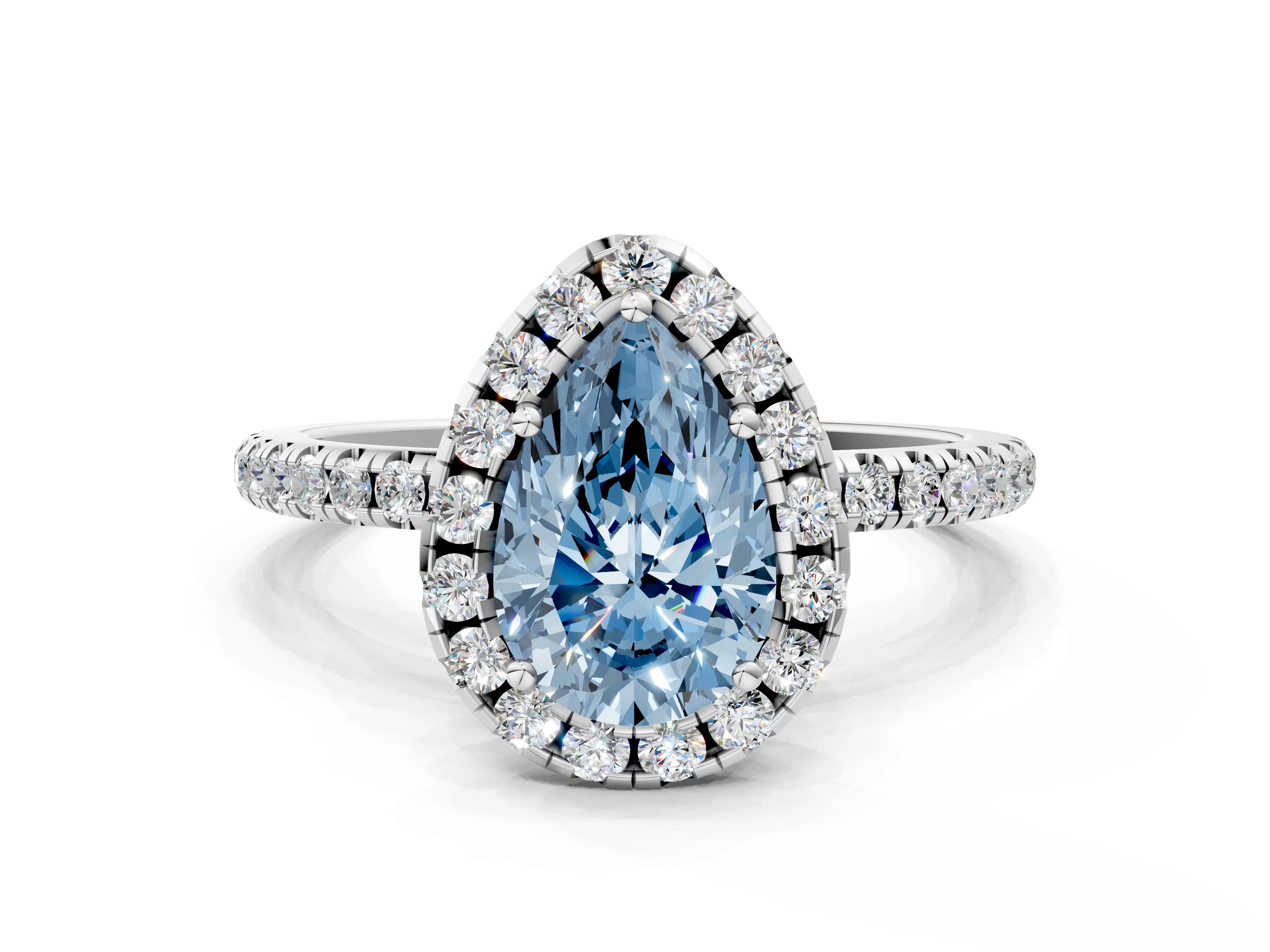 Platinum Pear-Shaped Halo Pave Engagement Ring Setting