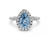 White gold Fancy Blue Pear  Cut Diamond Floral Halo Engagement Ring with Pavé Band and Prong Setting_49