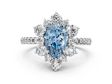White gold Fancy Blue Pear  Cut Diamond Floral Halo Pave Band with Prong Setting_37