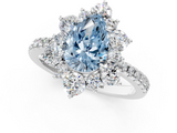 White gold Fancy Blue Pear  Cut Diamond Floral Halo Pave Band with Prong Setting_38