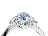 White gold Fancy Blue Pear  Cut Diamond Floral Halo Pave Band with Prong Setting_41