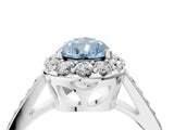White gold Fancy Blue Pear Cut Diamond Floral Halo Ring with Pavé Band and Prong Setting_11