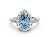 White gold Fancy Blue Pear Cut Diamond Floral Halo Ring with Pavé Band and Prong Setting_7