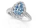 White gold Fancy Blue Pear Cut Diamond Floral Halo Ring with Pavé Band and Prong Setting_8