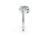 White gold Fancy Blue Pear Cut Diamond Floral Halo Ring with Pavé Band and Prong Setting_9