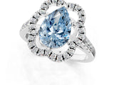 White gold Fancy Blue Pear Cut Diamond Floral Halo Split Shank Prong Setting Ring_1
