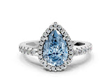 White gold Fancy Blue Pear Cut Diamond Halo Engagement Ring with Pavé Band and Prong Setting_39