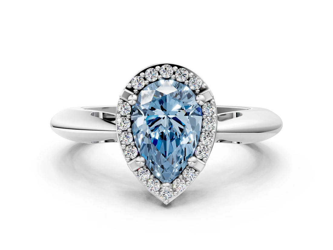 White gold Fancy Blue Pear  Cut Diamond Halo Engagement Ring with Split Shank and Four-Prong Setting_90