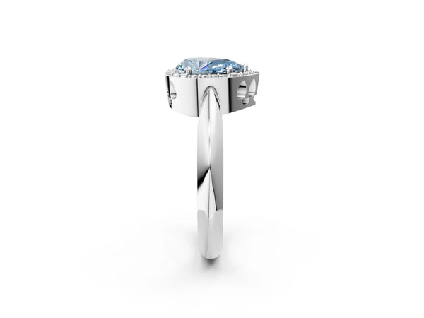 White gold Fancy Blue Pear  Cut Diamond Halo Engagement Ring with Split Shank and Four-Prong Setting