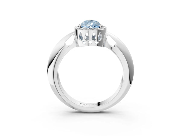 White gold Fancy Blue Pear  Cut Diamond Halo Engagement Ring with Split Shank and Four-Prong Setting