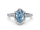 White gold Fancy Blue Pear Cut Diamond Halo Pave Band with Four-Prong Setting_3