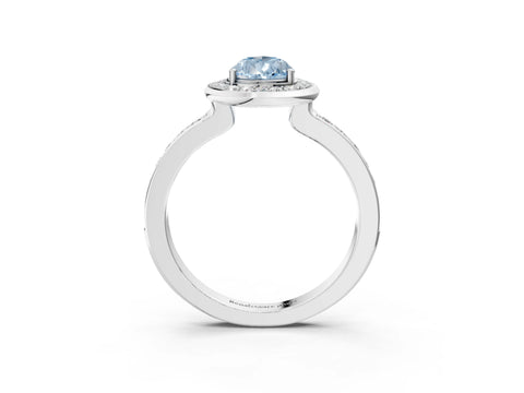 White gold Fancy Blue Pear Cut Diamond Halo Ring with Bezel Frame and Pavé Band_3