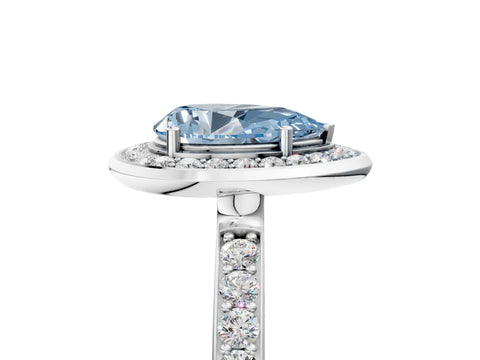 White gold Fancy Blue Pear Cut Diamond Halo Ring with Bezel Frame and Pavé Band_5