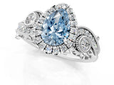 White gold Fancy Blue Pear Cut Diamond Halo Ring with Milgrain Pavé Band and Four-Prong Setting_66