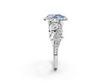 White gold Fancy Blue Pear Cut Diamond Halo Ring with Milgrain Pavé Band and Four-Prong Setting_67