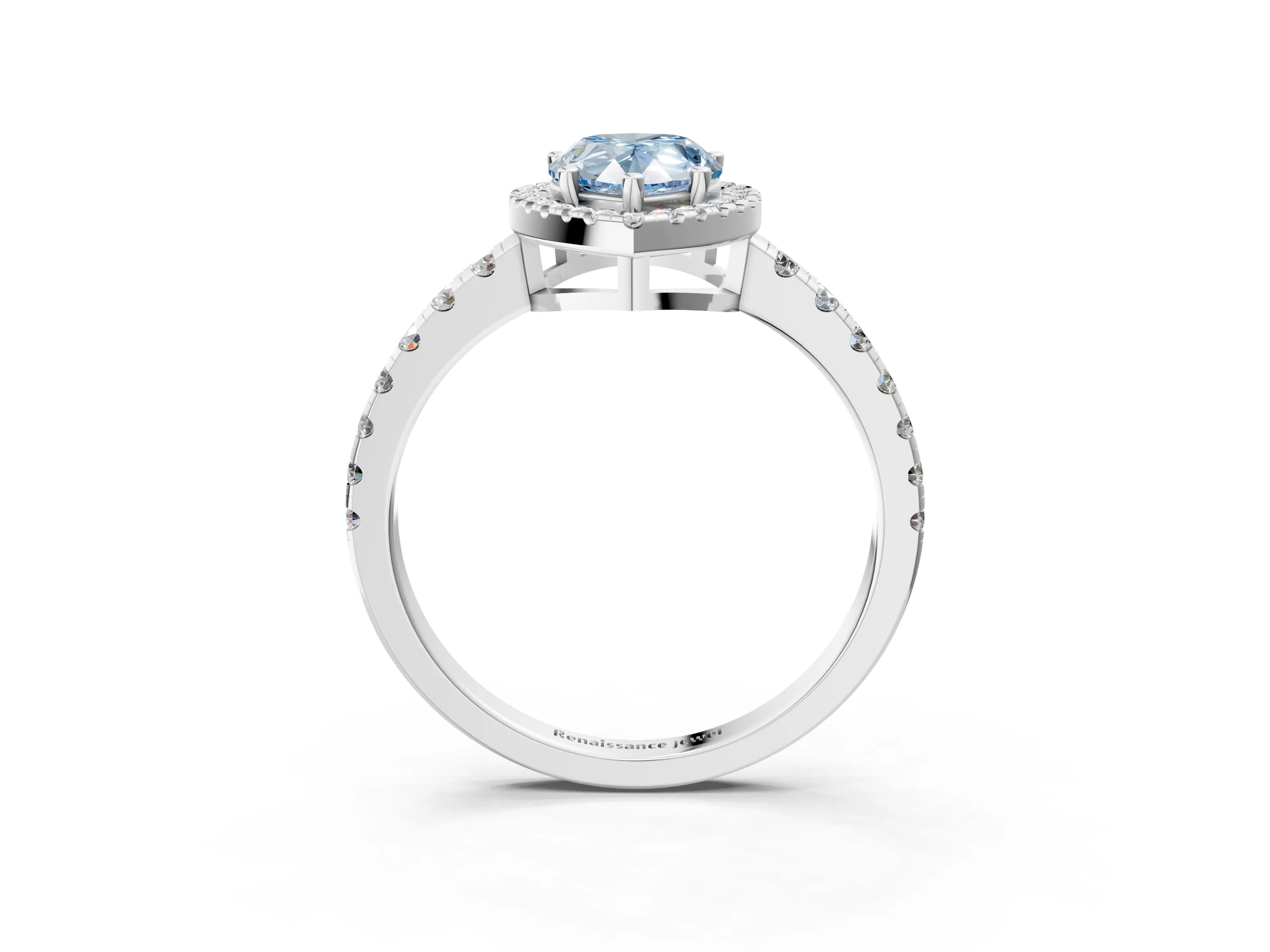 White gold Fancy Blue Pear Cut Diamond Halo Ring with Pavé Band and Four-Prong Setting_15