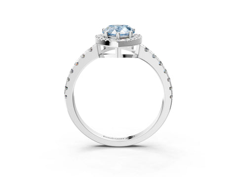 White gold Fancy Blue Pear Cut Diamond Halo Ring with Pavé Band and Four-Prong Setting_15