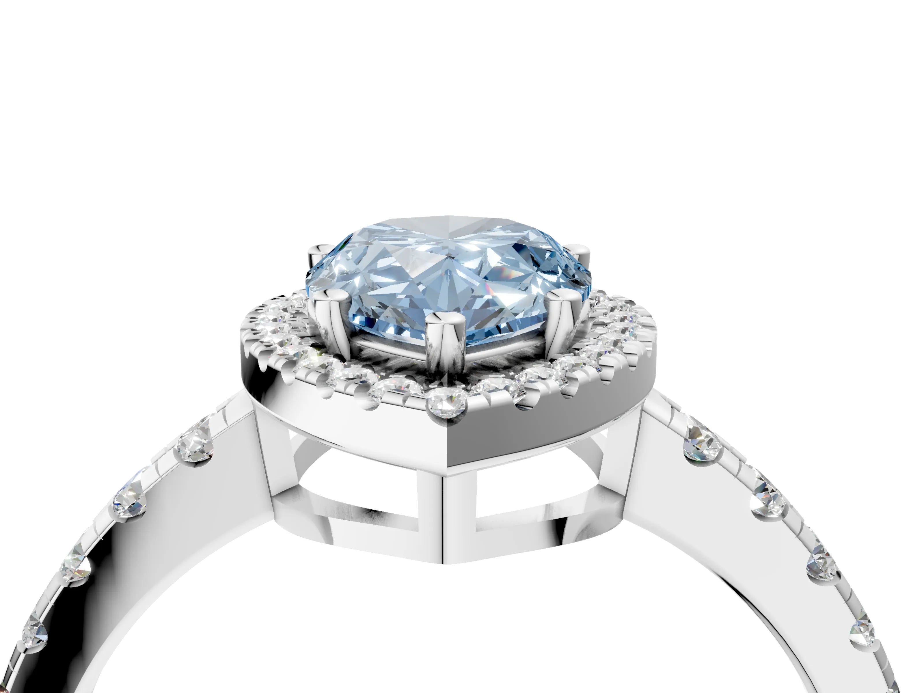 White gold Fancy Blue Pear Cut Diamond Halo Ring with Pavé Band and Four-Prong Setting_16