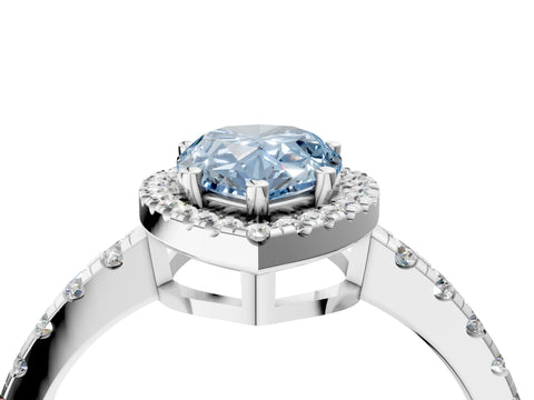 White gold Fancy Blue Pear Cut Diamond Halo Ring with Pavé Band and Four-Prong Setting_16