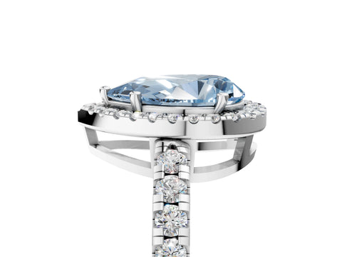 White gold Fancy Blue Pear Cut Diamond Halo Ring with Pavé Band and Four-Prong Setting_17