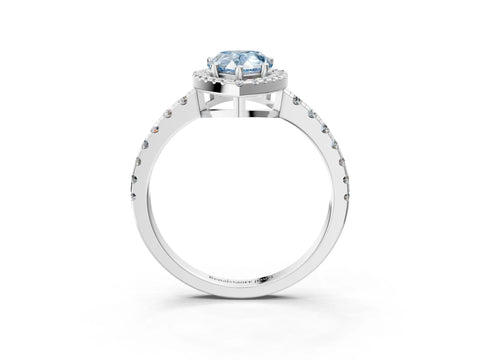 White gold Fancy Blue Pear Cut Diamond Halo Ring with Pavé Band and Four-Prong Setting_3