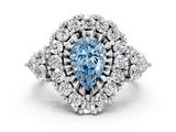 White gold Fancy Blue Pear Cut Diamond Halo Ring with Pavé Band and Four-Prong Setting_61
