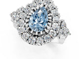 White gold Fancy Blue Pear Cut Diamond Halo Ring with Pavé Band and Four-Prong Setting_62