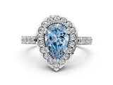 White gold Fancy Blue Pear Cut Diamond Halo Ring with Pavé Band and Prong Setting_12