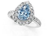 White gold Fancy Blue Pear Cut Diamond Halo Ring with Pavé Band and Prong Setting_13