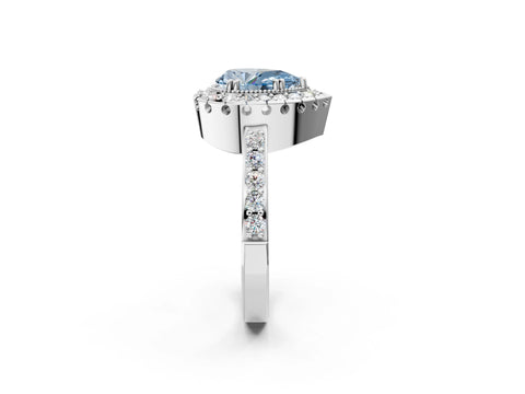 White gold Fancy Blue Pear Cut Diamond Halo Ring with Pavé Band and Prong Setting_14