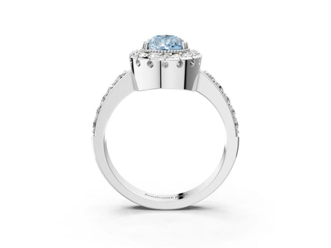 White gold Fancy Blue Pear Cut Diamond Halo Ring with Pavé Band and Prong Setting_15