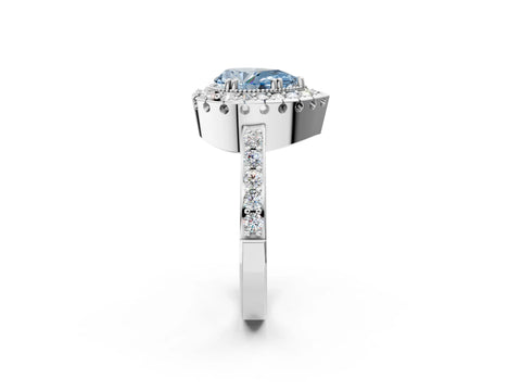 White gold Fancy Blue Pear Cut Diamond Halo Ring with Pavé Band and Prong Setting_2