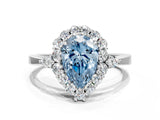 White gold Fancy Blue Pear Cut Diamond Halo Ring with Pear Side Stones and Prong Setting_103