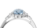 White gold Fancy Blue Pear Cut Diamond Halo Ring with Pear Side Stones and Prong Setting_107