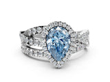 White gold Fancy Blue Pear Cut Diamond Halo Ring with Round Split Shank and Prong Setting_25
