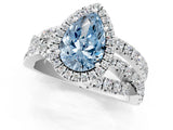 White gold Fancy Blue Pear Cut Diamond Halo Ring with Round Split Shank and Prong Setting_74