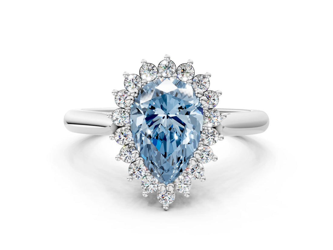 White gold Fancy Blue Pear  Cut Diamond Halo Ring with Solitaire Band and Prong Setting_75