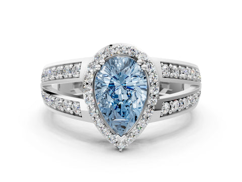 White gold Fancy Blue Pear Cut Diamond Halo Ring with Split Shank Pavé Band and Four-Prong Setting_21