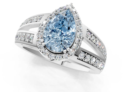 White gold Fancy Blue Pear Cut Diamond Halo Ring with Split Shank Pavé Band and Four-Prong Setting_22