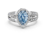 White gold Fancy Blue Pear Cut Diamond Halo Ring with Split Shank Pavé Band and Four-Prong Setting_24