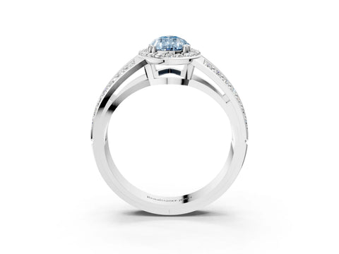 White gold Fancy Blue Pear Cut Diamond Halo Ring with Split Shank Pavé Band and Four-Prong Setting_27