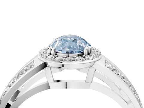 White gold Fancy Blue Pear Cut Diamond Halo Ring with Split Shank Pavé Band and Four-Prong Setting_28