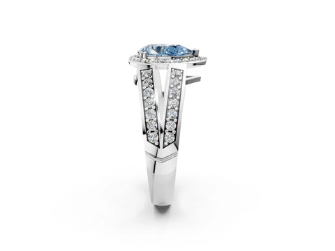White gold Fancy Blue Pear Cut Diamond Halo Ring with Split Shank Pavé Band and Four-Prong Setting_32