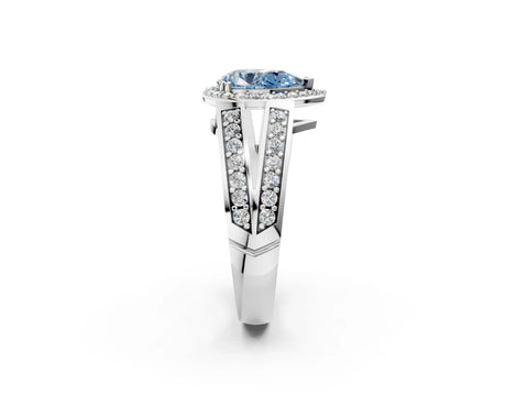 White gold Fancy Blue Pear Cut Diamond Halo Ring with Split Shank Pavé Band and Four-Prong Setting_41